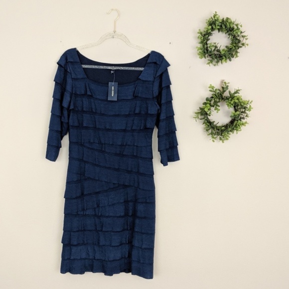 Max Studio Dresses & Skirts - NWT Max Edition Cotton Navy Ruffle Shift Dress L